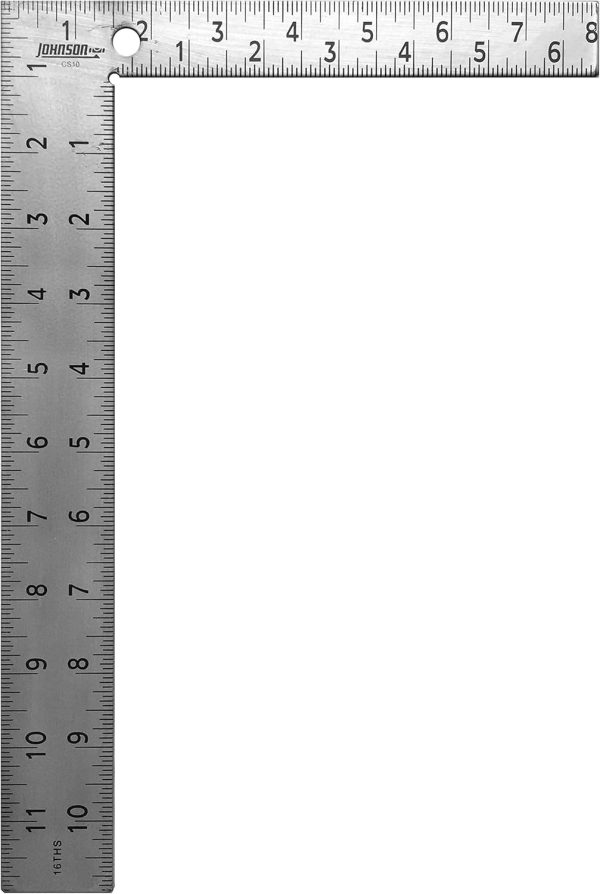 Johnson Level & Tool CS10 Professional Easy-Read Steel Carpenter Square, 8" x 12", Silver, 1 Square