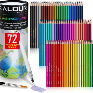 KALOUR 72-Color Professional Watercolor Pencils Set with Brush and Water Brush Pen, Hexagonal Shape, Blendable Wet or Dry, Water-Soluble Colored Pencils for Artists and Beginners