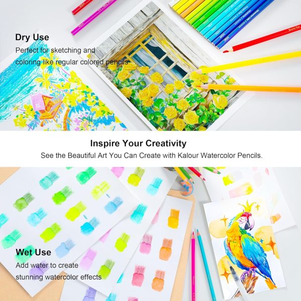 KALOUR 72-Color Professional Watercolor Pencils Set with Brush and Water Brush Pen, Hexagonal Shape, Blendable Wet or Dry, Water-Soluble Colored Pencils for Artists and Beginners - Image 4