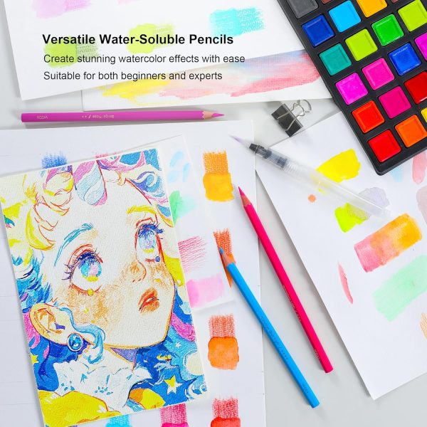 KALOUR 72-Color Professional Watercolor Pencils Set with Brush and Water Brush Pen, Hexagonal Shape, Blendable Wet or Dry, Water-Soluble Colored Pencils for Artists and Beginners - Image 6