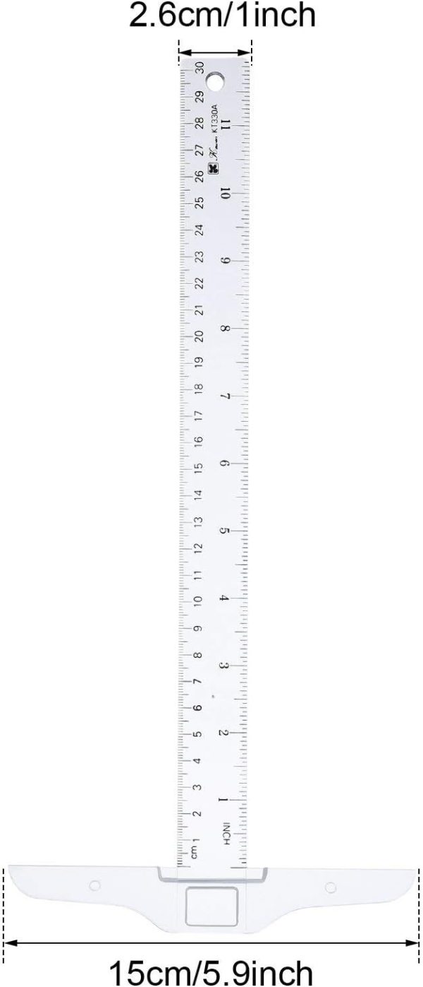 Pangda 12 Inch/ 30 cm Junior T-Square Plastic Transparent T-Ruler for Drafting and General Layout Work (1) - Image 3